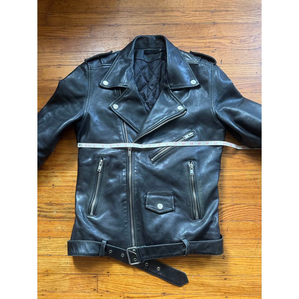 Men's Vintage High-Quality Black Leather Motorcycle Jacket, S - Picture 6 of 14